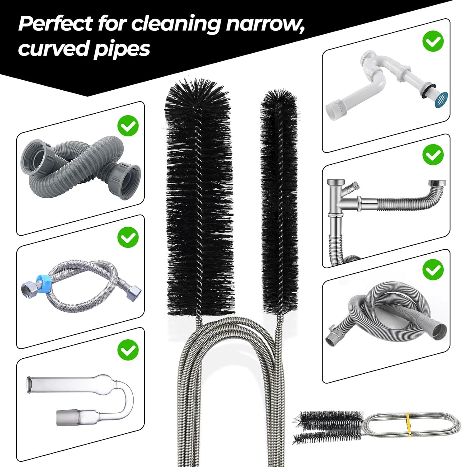 Double-Headed Drain Cleaner Set for turbulent drains tight pipes