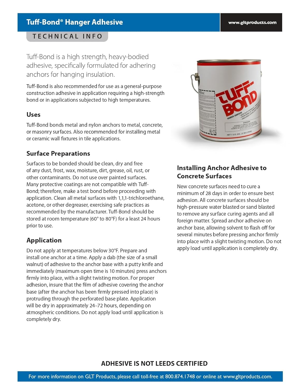 Tuff-Bond Insulation Hanger Adhesive - Non-Slip Construction adhesive for tough jobs