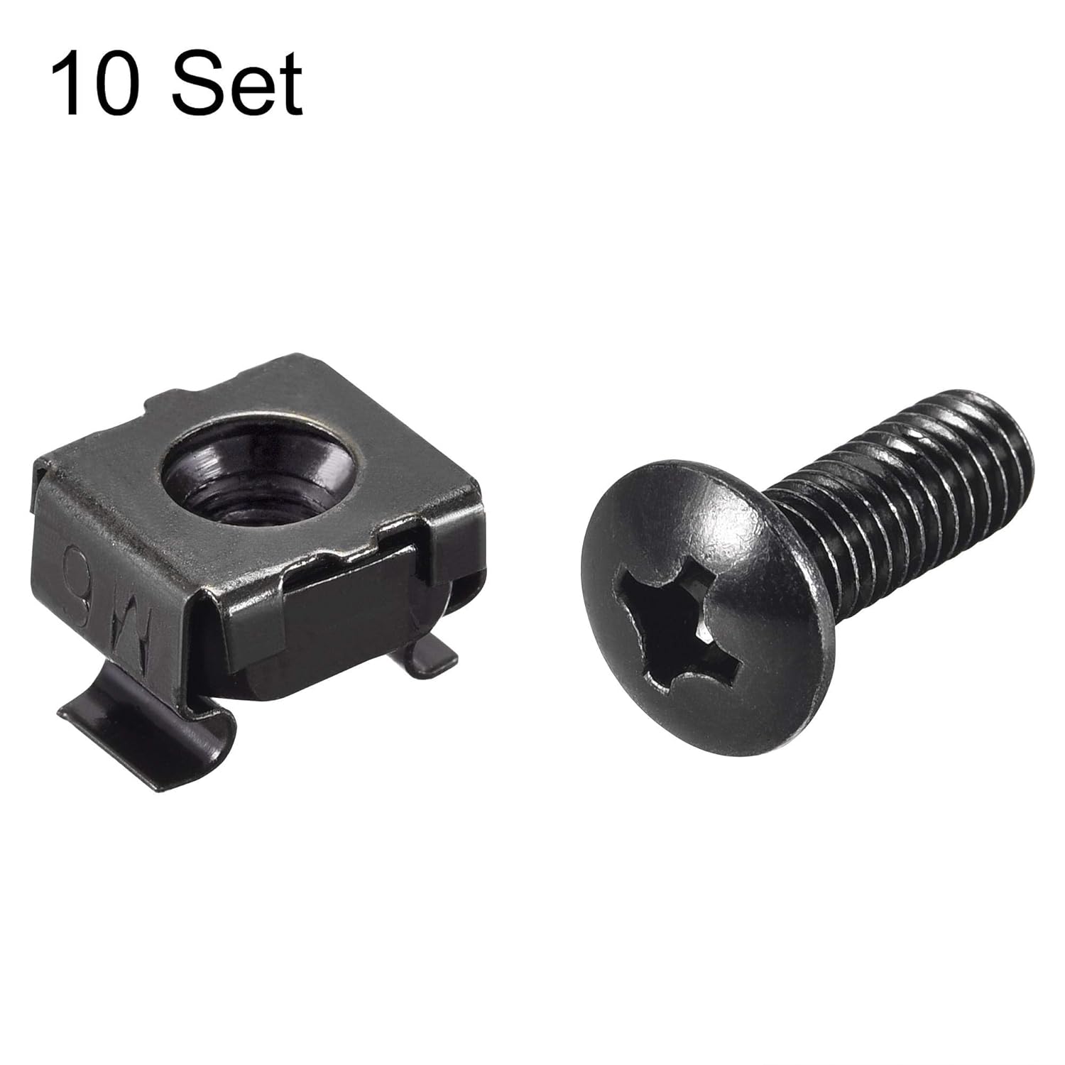 10-Piece M6 Carbon Steel Cage Nuts and Screws for Rack Mount