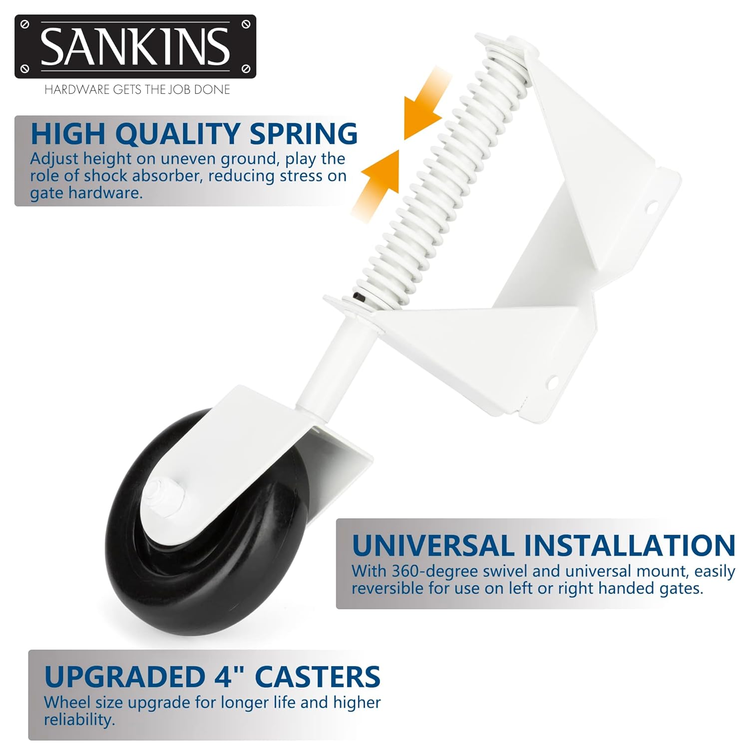 Durable Heavy-Duty Gate Caster 4-Inch 220 Lbs Capacity White