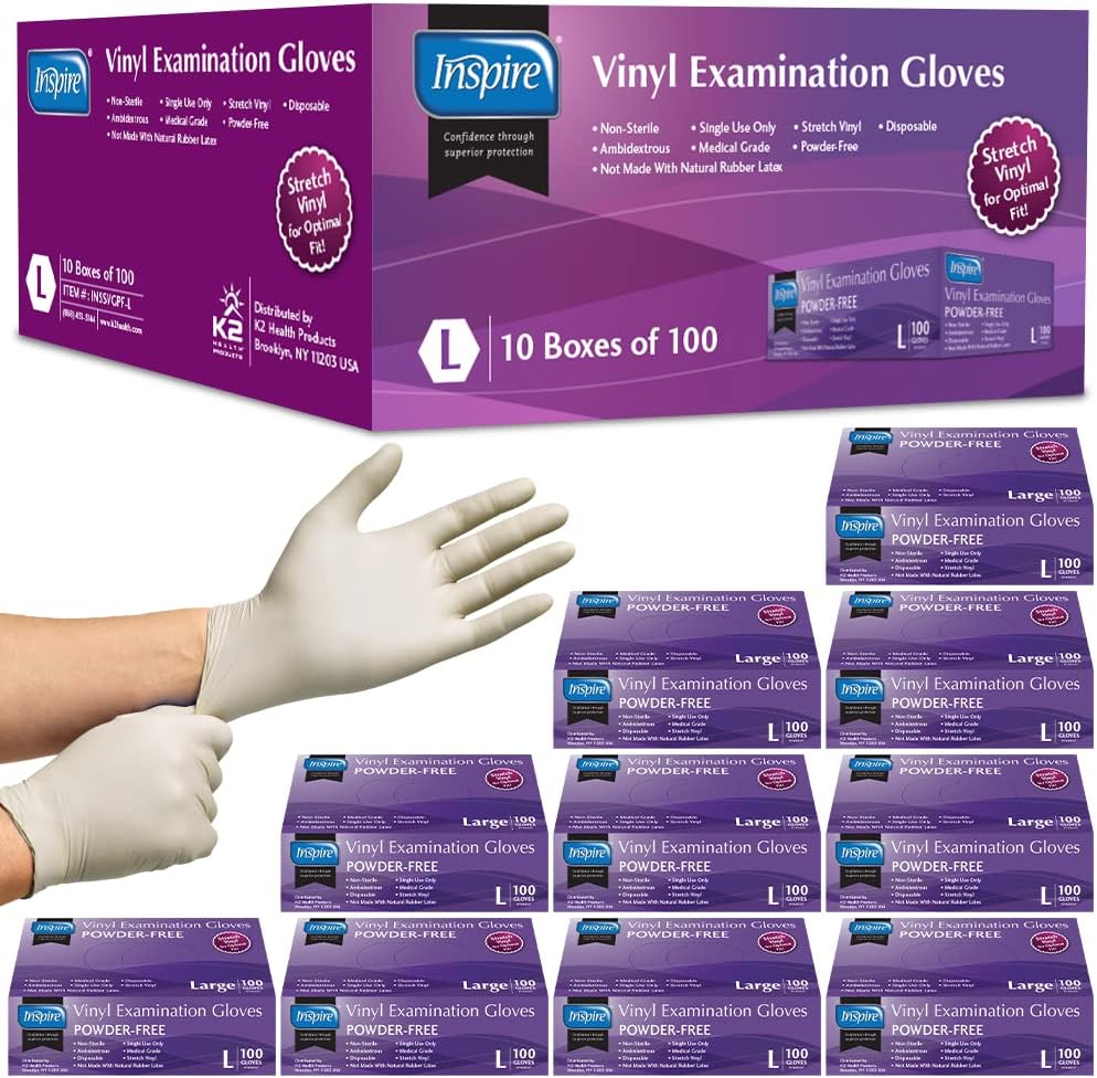 Premium Stretch Vinyl Exam Gloves Original Quality Latex Free 1000 Count Large