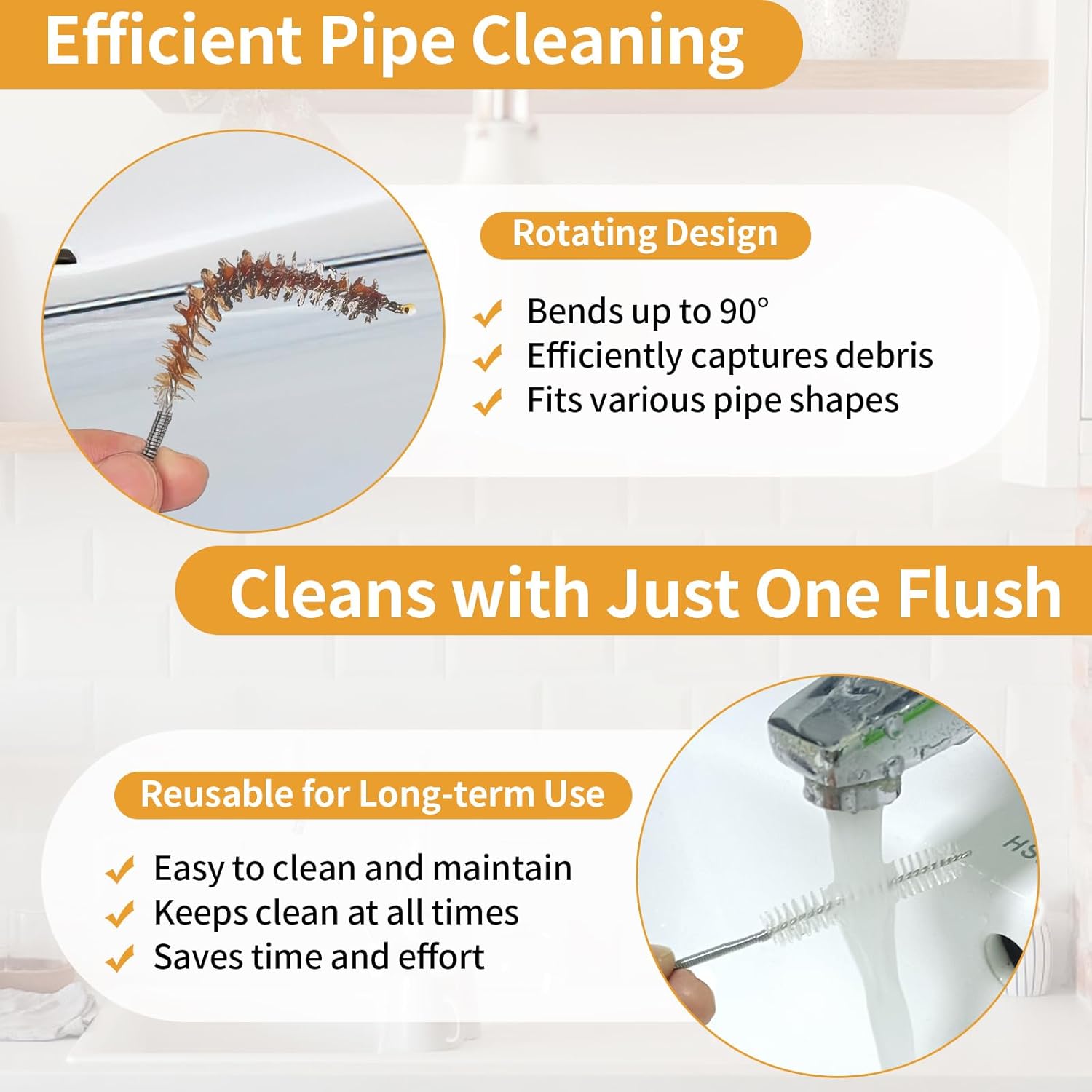 4-Piece Long Drain Brush Set 60-inch Pipe Cleaners