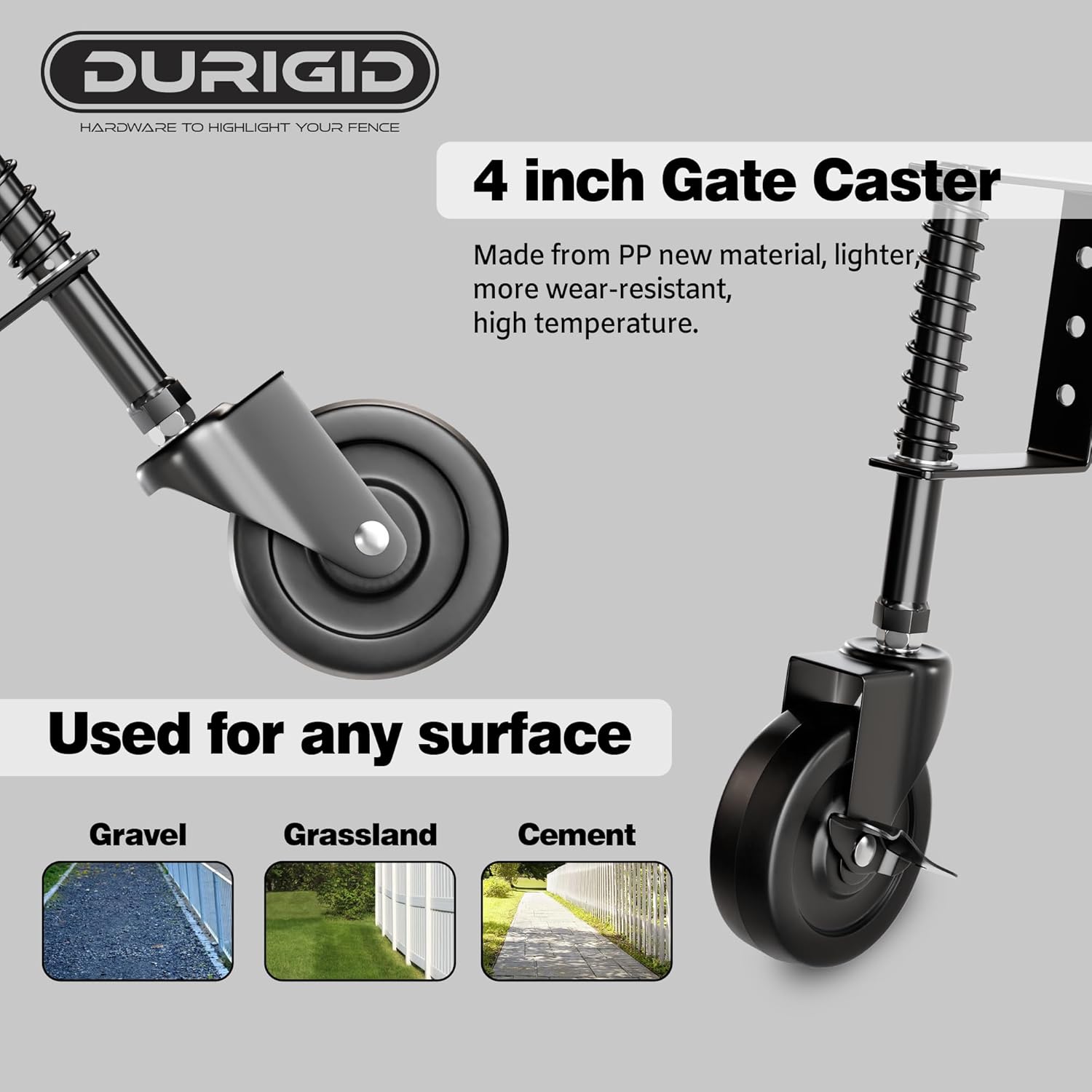 DURIGID4 Spring Loaded Gate Caster for Outdoor Gates