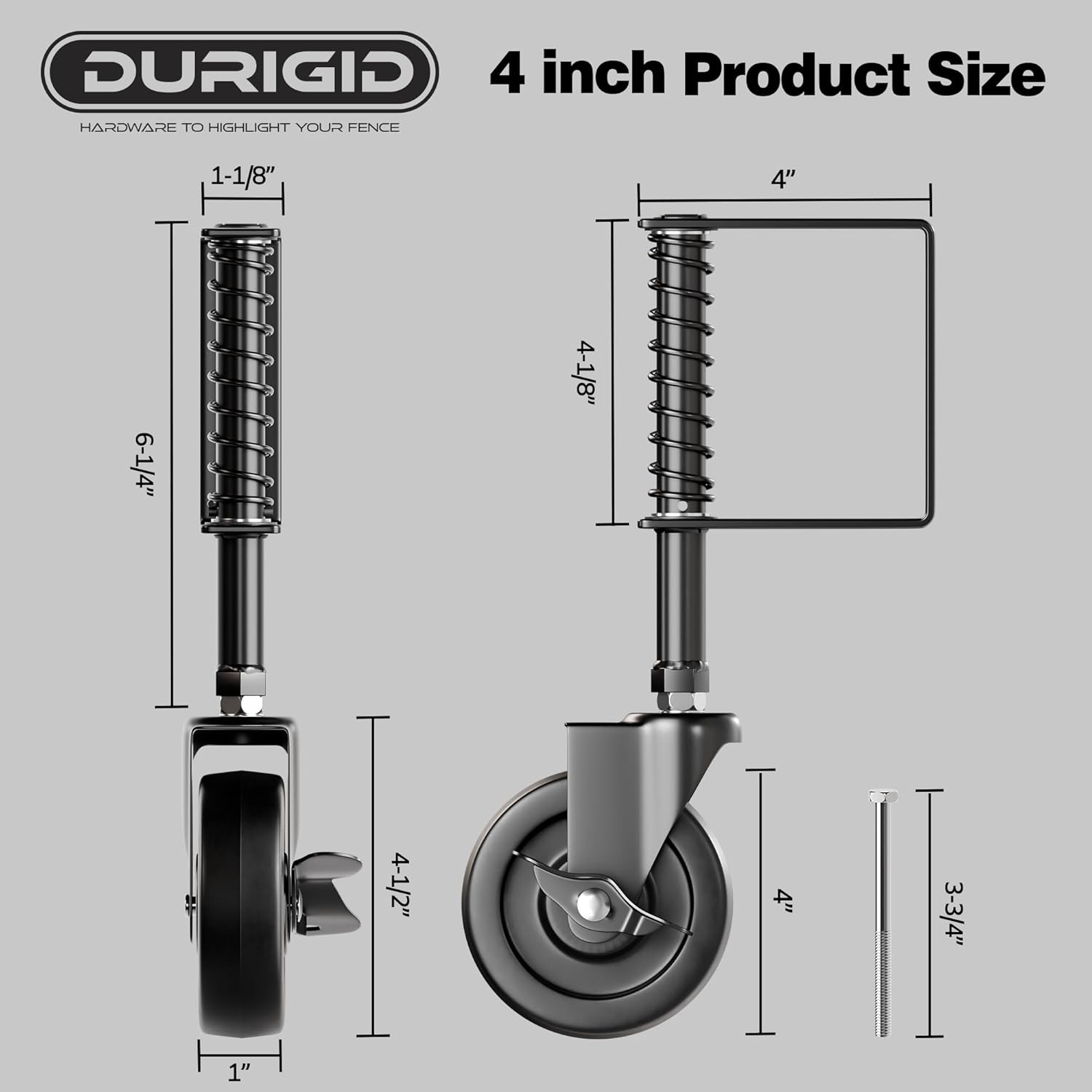 DURIGID4 Spring Loaded Gate Caster for Outdoor Gates