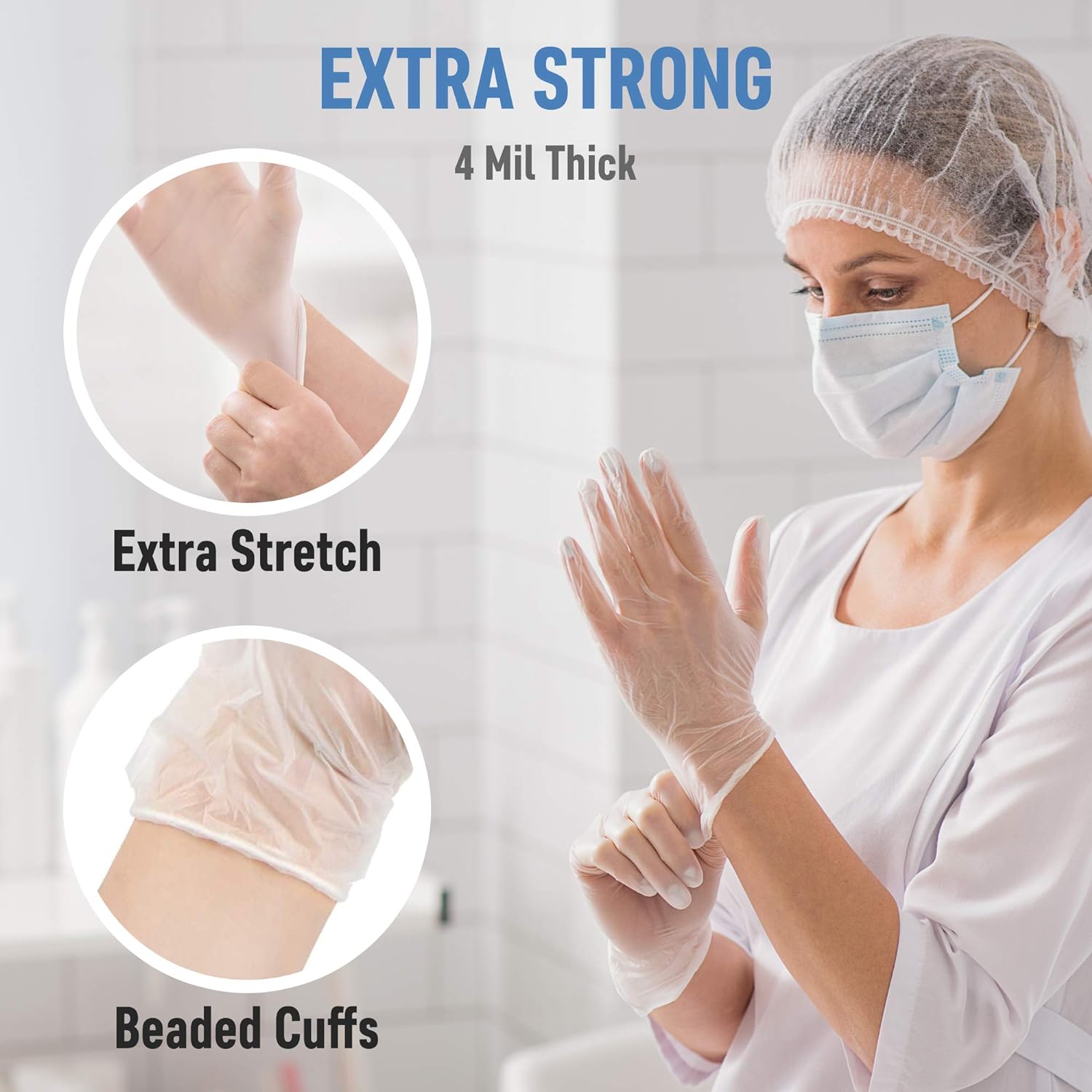 Powder Free Disp gloves 100Pack Large Clear Vinyl Industrial Medical Exam Gloves