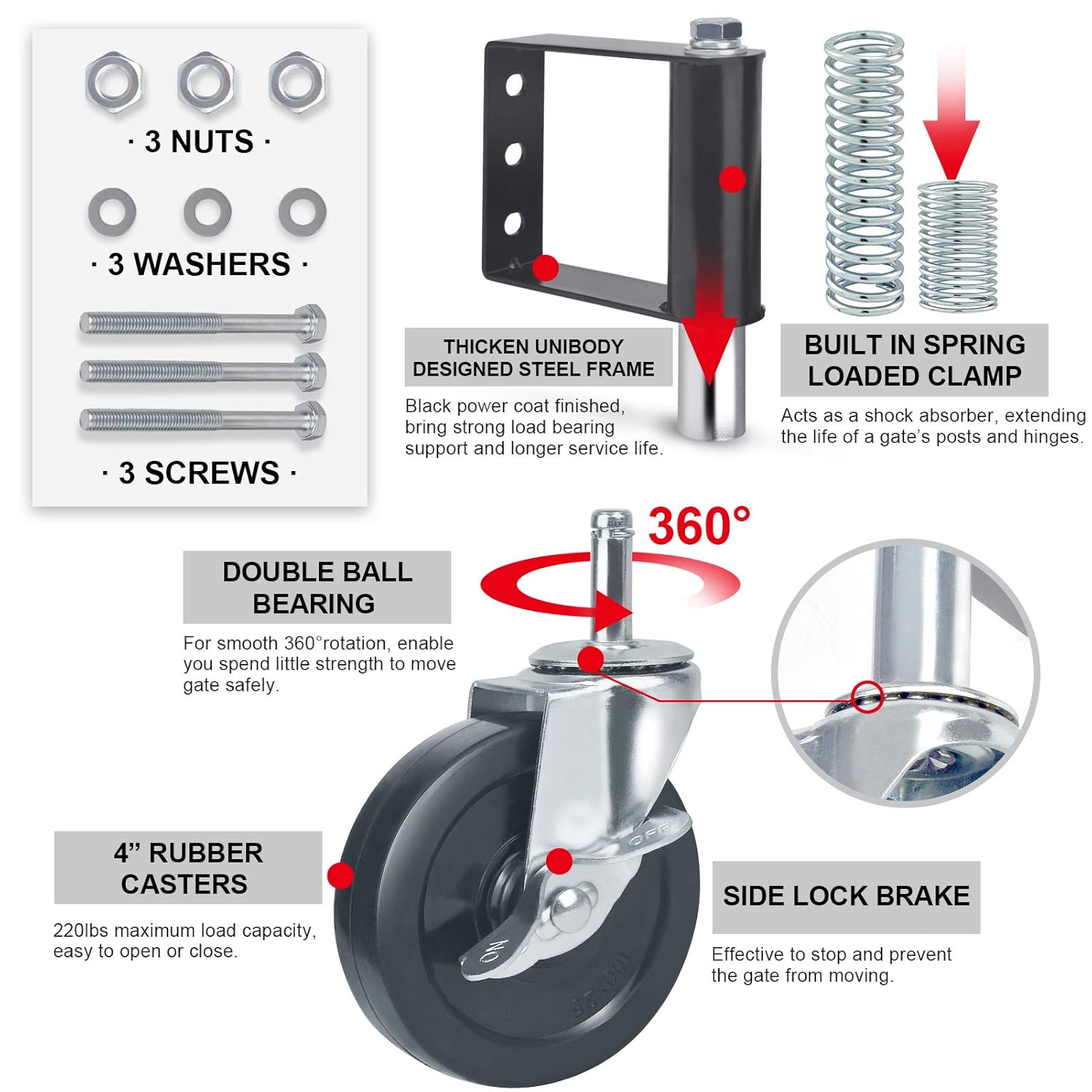 Ronlap Hidden Spring Gate Wheels for Wooden Gates