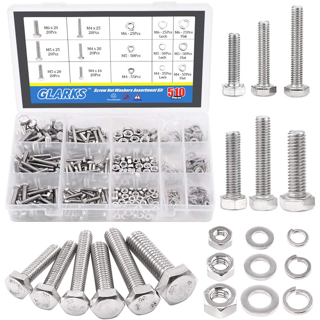 TotalGlarks 510 Piece Flat Hex Stainless Steel Assortment Kit