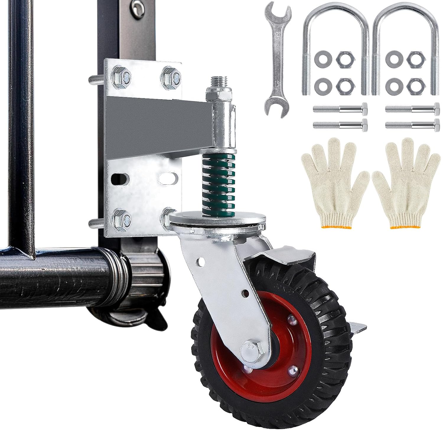 6-Inch Fence Gate Wheel with Locking Brake and Spring Suspension