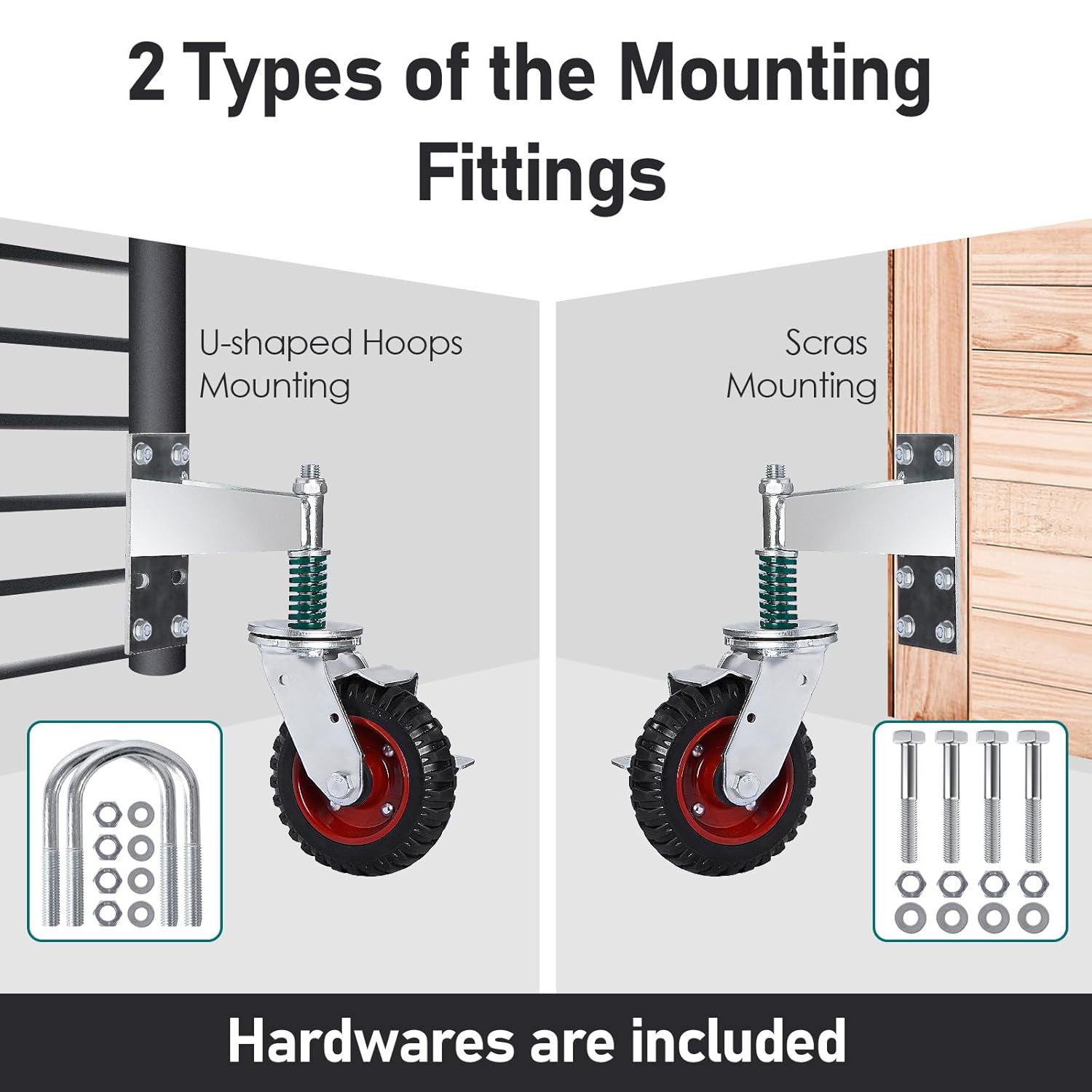6-Inch Fence Gate Wheel with Locking Brake and Spring Suspension