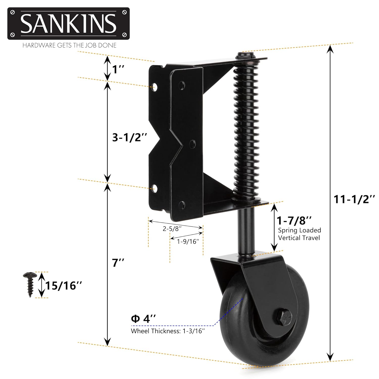 SANKINS Spring-Loaded Gate Caster 220 lbs Capacity 4