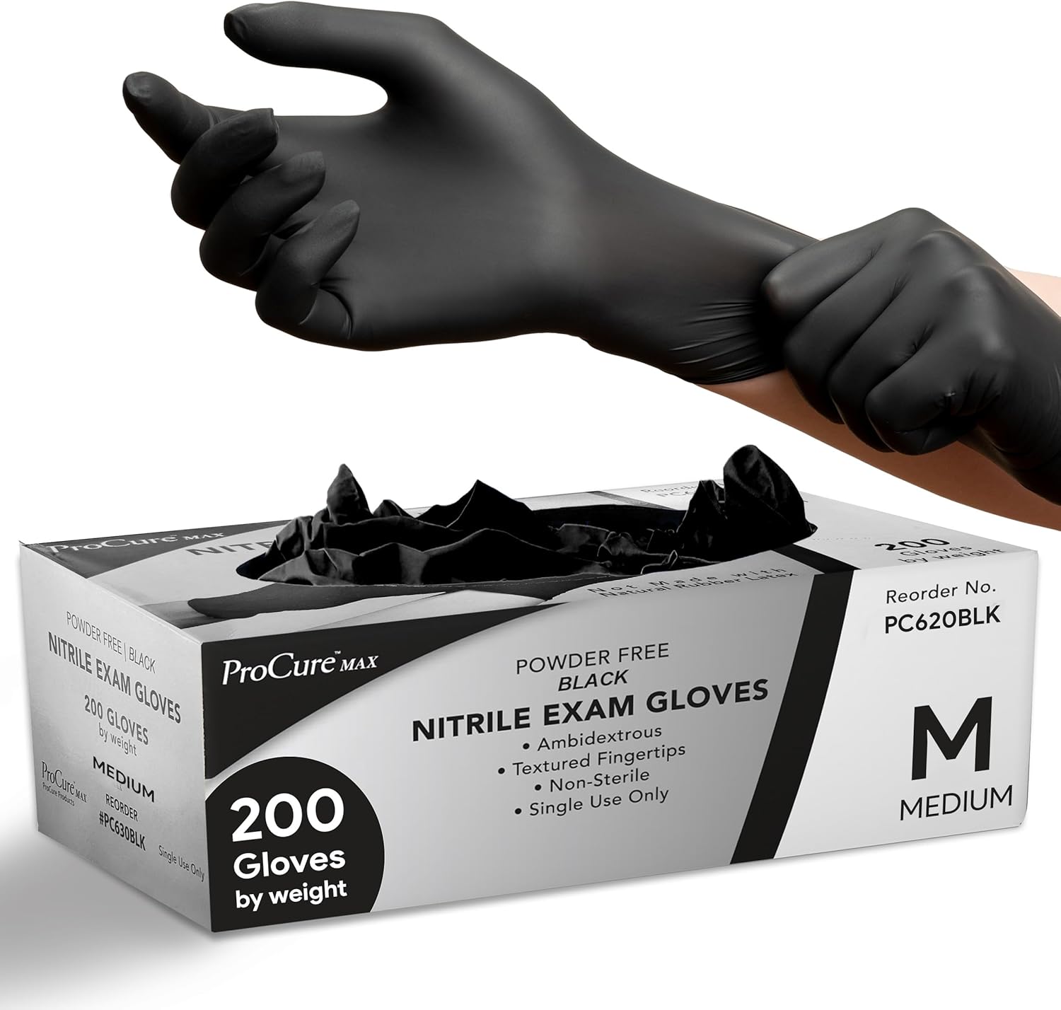 ProCure Black Nitrile Disposable Gloves Latex-Free for Medical More
