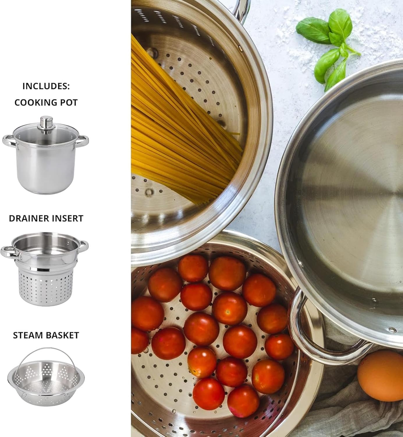Versatile 8-Quart Stainless Steel Pasta Pot Set for Home Commercial Use