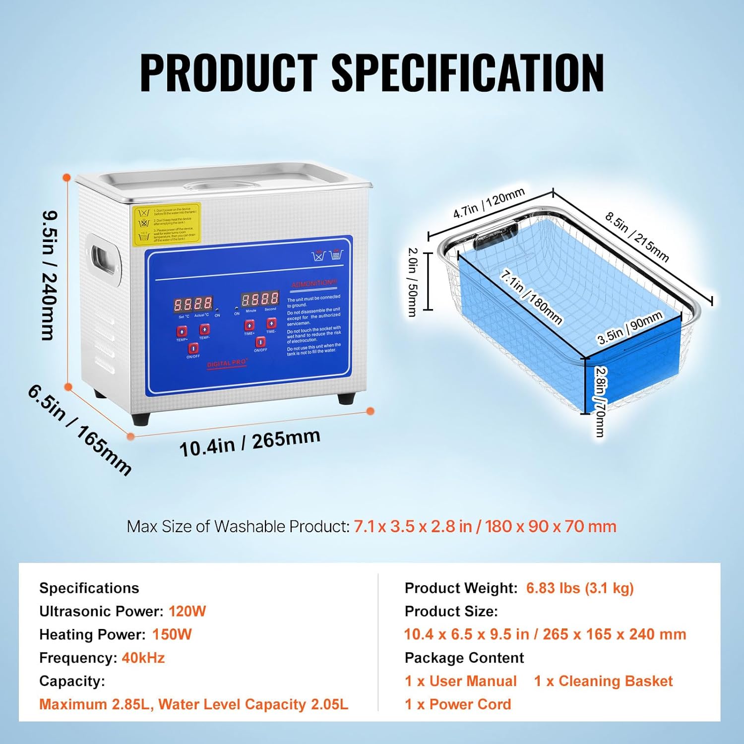 VEVOR 3L Ultrasonic Cleaner