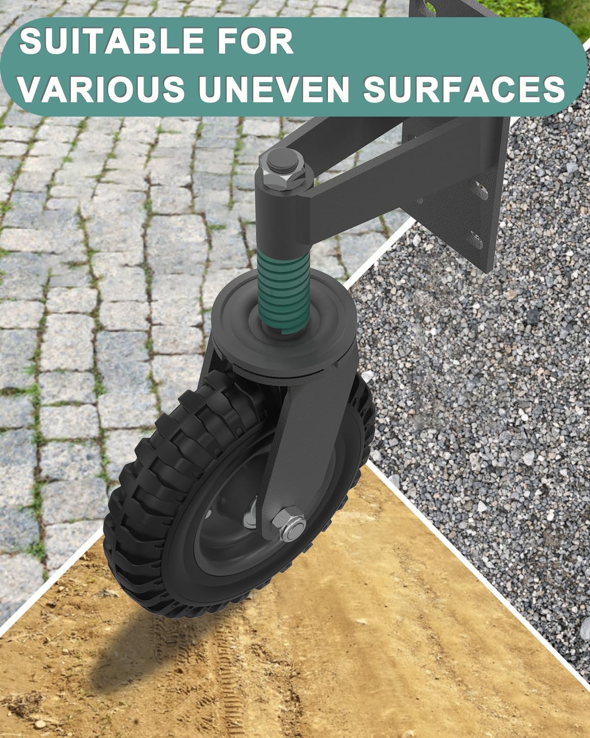 500 lb Heavy Duty Gate Wheel with Caster Spring 360-Degree Swivel