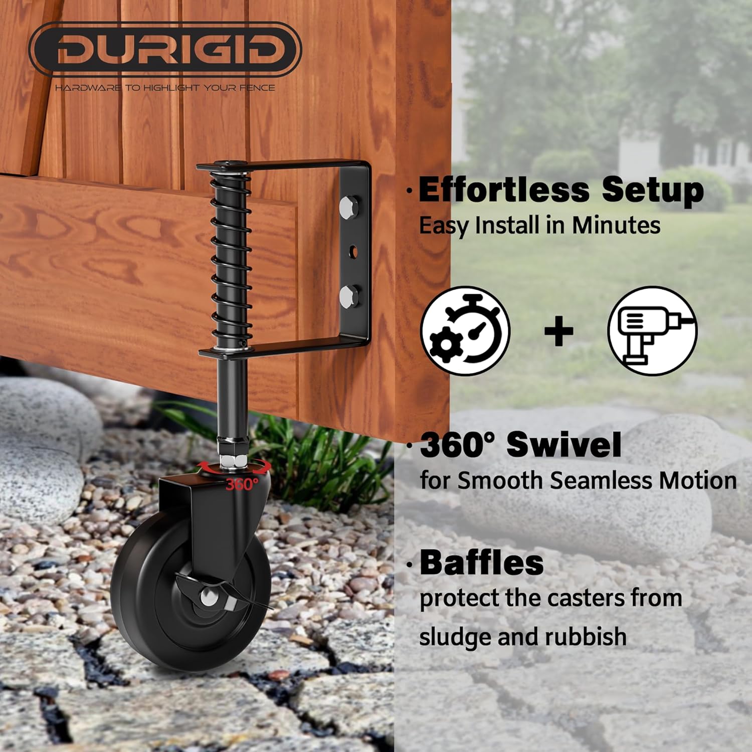 DURIGID4 Spring Loaded Gate Caster for Outdoor Gates