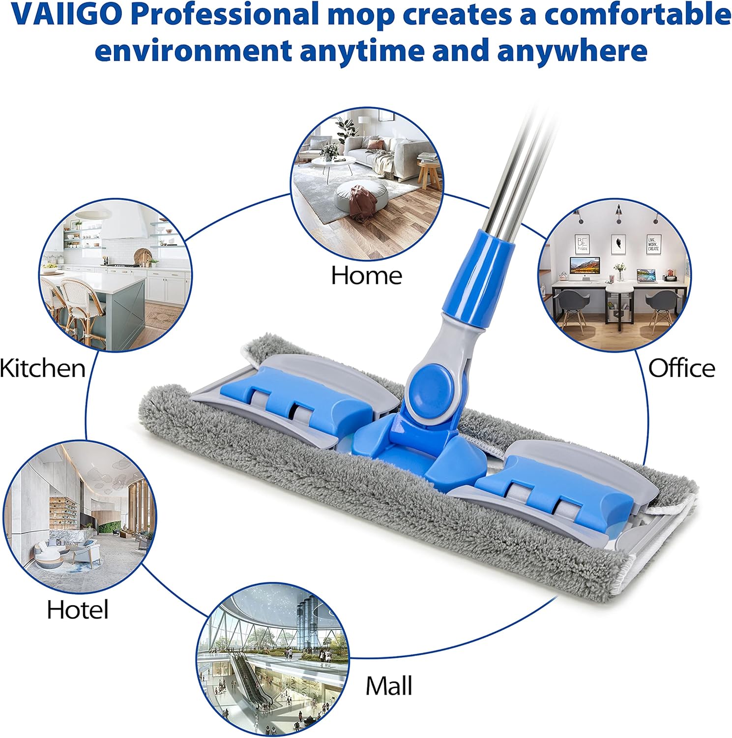 Professional Smooth Hardwood Floor Mop with 5 Reusable Microfiber Pads