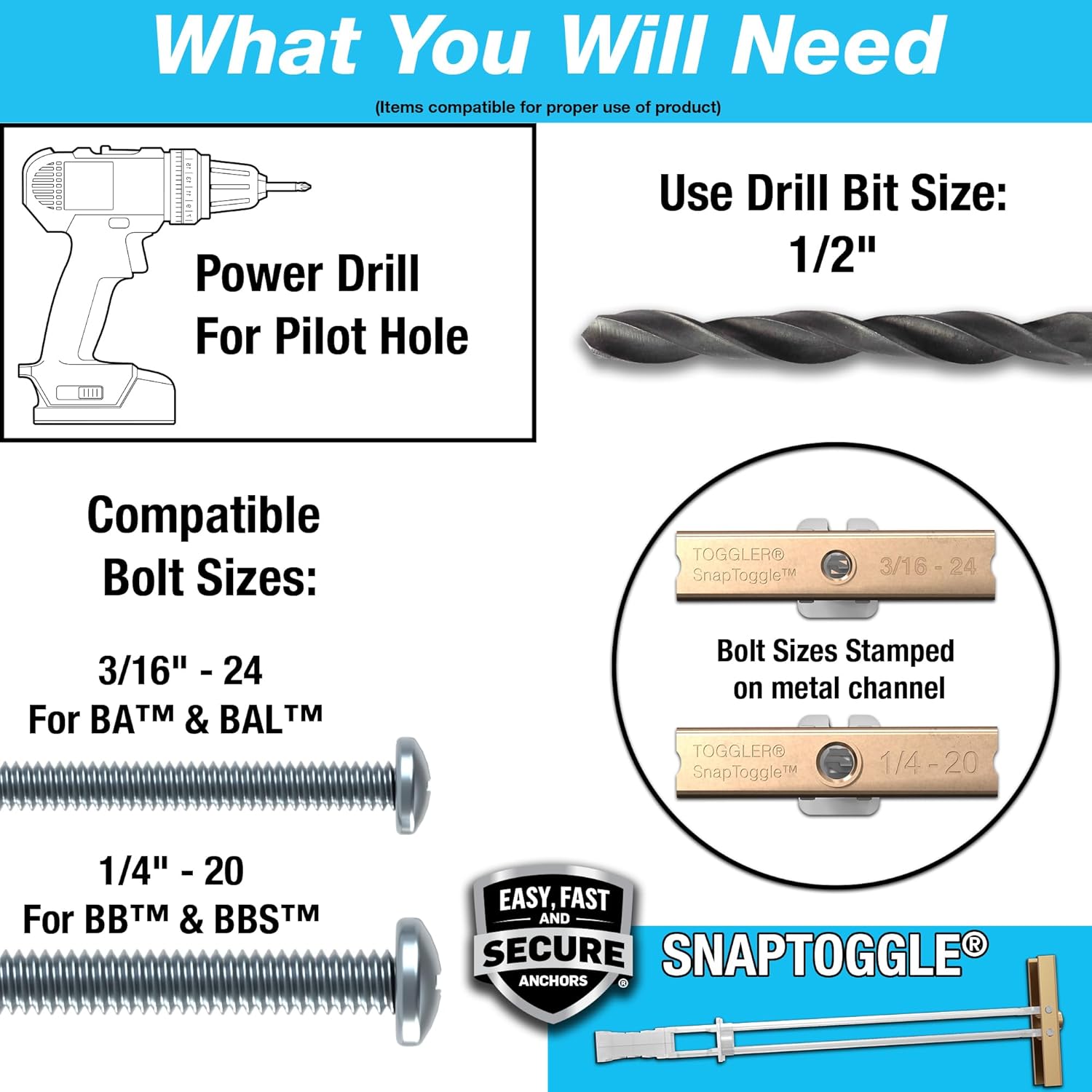 TOGGLER Toggler Anchor with Zinc-Plated SteelChannel Made in USA