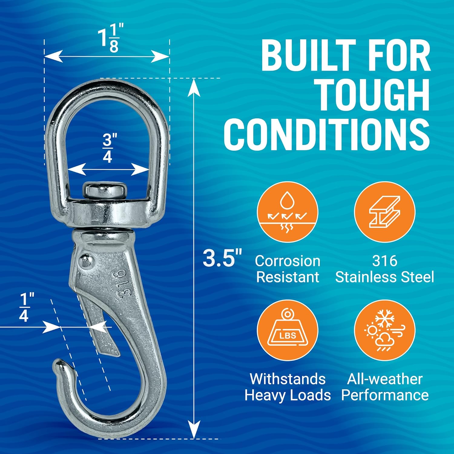 4-Pk Stainless Steel Swivel Snap Hooks Heavy Duty