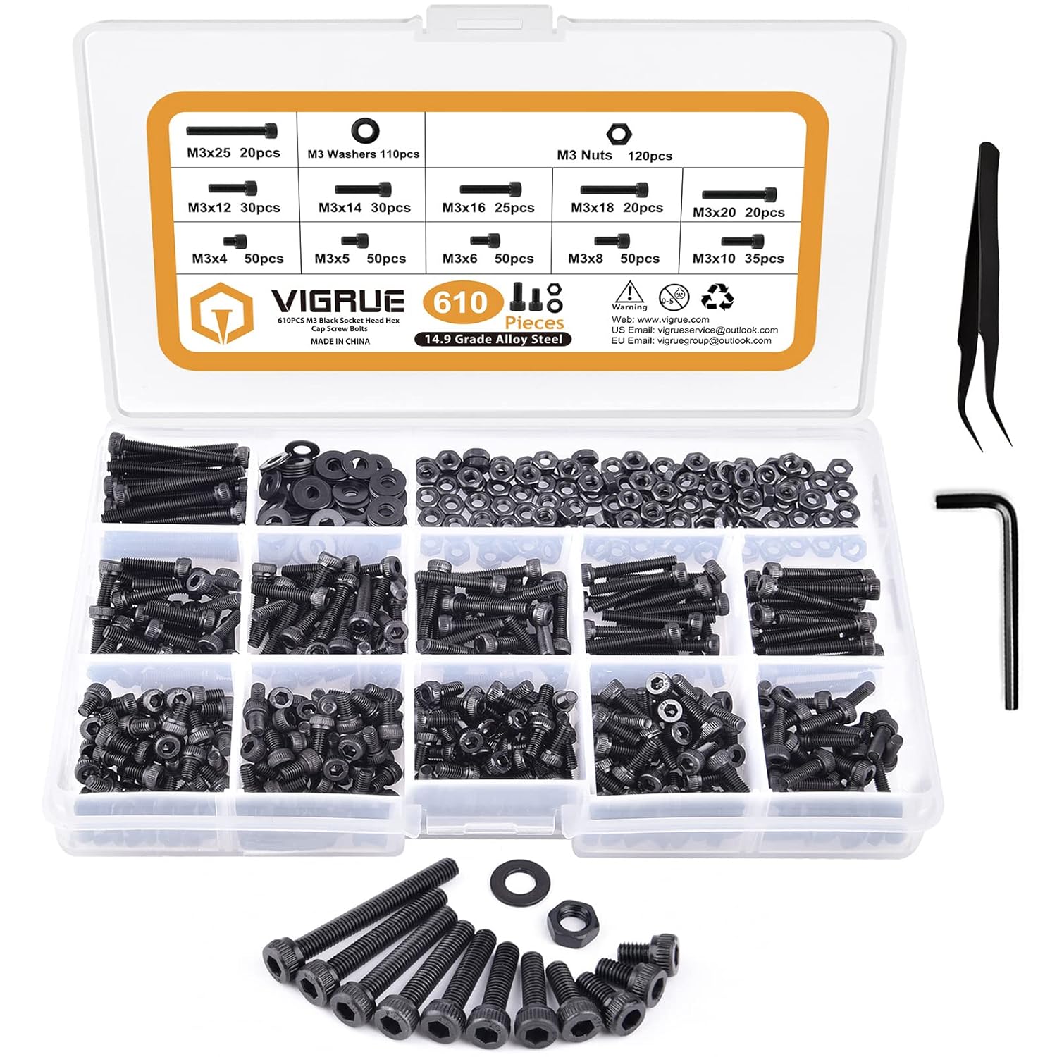 VIGRUE M3 Socket Cap Screws Assortment 456810121416182025mm