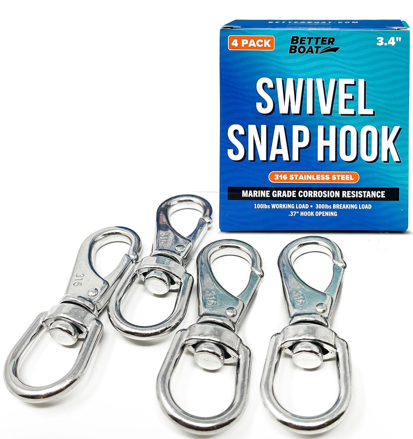 4-Pk Stainless Steel Swivel Snap Hooks Heavy Duty