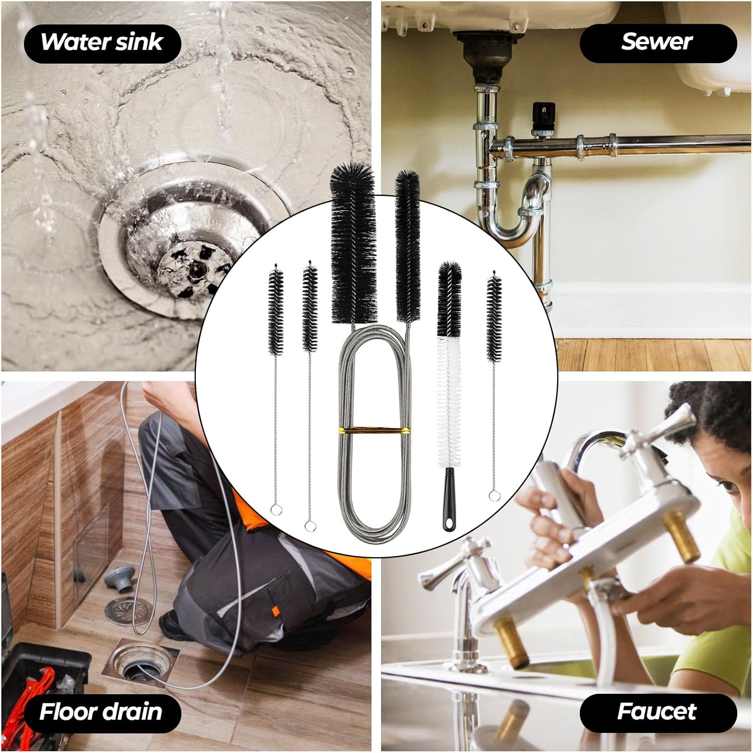 Double-Headed Drain Cleaner Set for turbulent drains tight pipes