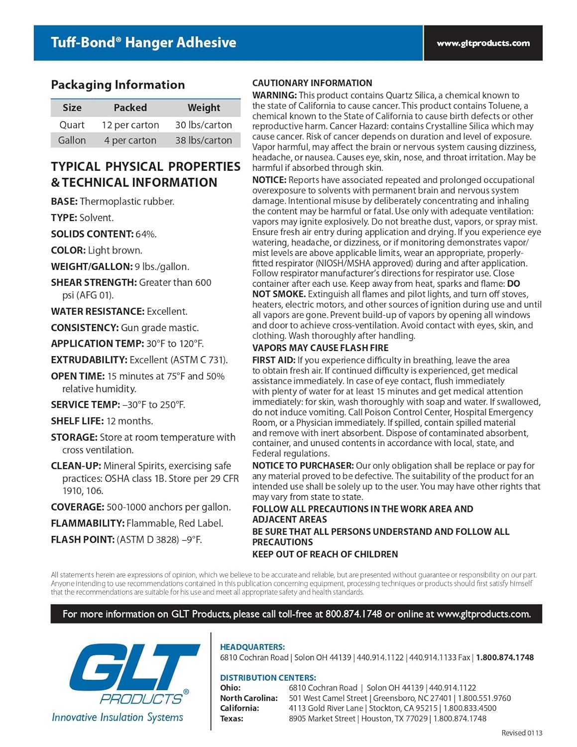 Tuff-Bond Insulation Hanger Adhesive - Non-Slip Construction adhesive for tough jobs